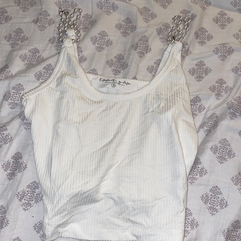 PEARL CHAIN CROP TANK  white